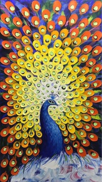 pavo real en textura azul Pinturas al óleo